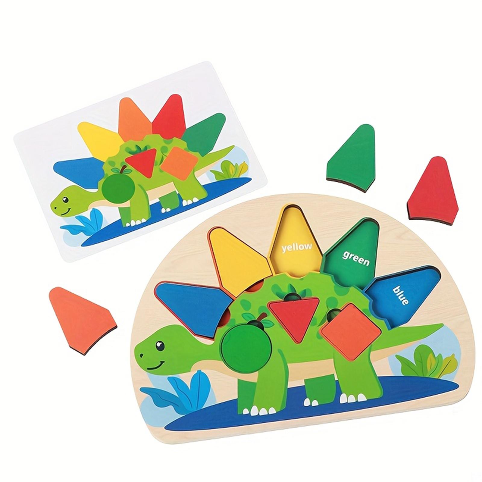 

Деревянный пазл в форме динозавра для малышей от 3 до 5 лет, игрушки для сортировки и складывания для мальчиков и девочек, сортер форм и цветные сенсорные развивающие игрушки One Size