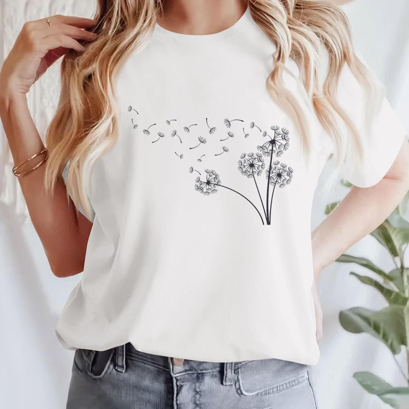 

Жіноча повсякденна футболка з принтом і круглим вирізом, пуловер з короткими рукавами M білий