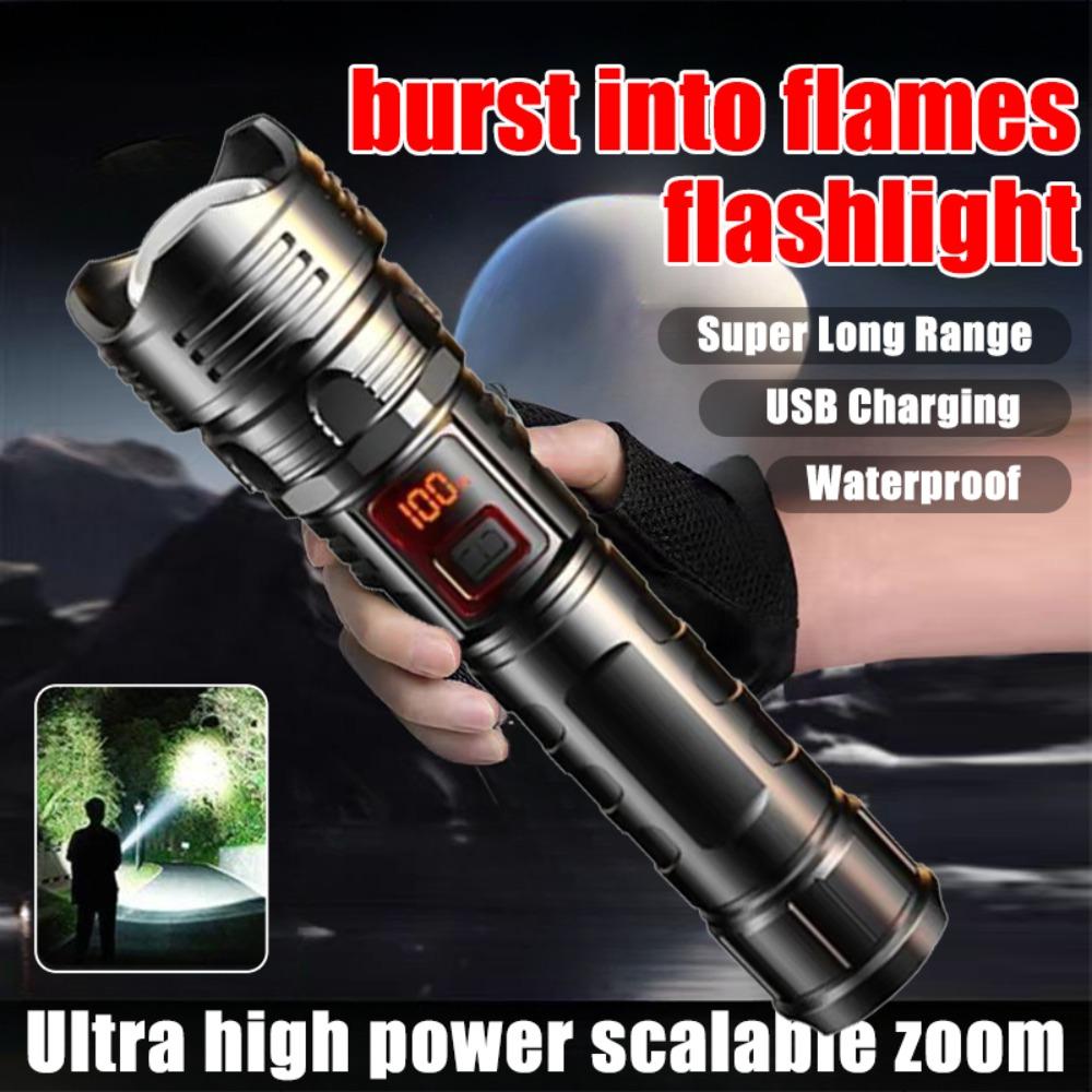 Powerful Torch High Power LED Flashlight Super Bright LED Light Rechargeable Outdoor Camping Lantern Zoom Power Display