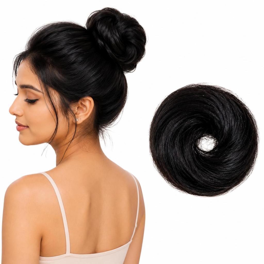 Lavish Locks Messy Bun Scrunchie Hair Extension for Women & Girls- 100% Natural Real Human Hair Juda Bun | Hair Bun Accessories for women- Trendy