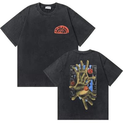 Gewaschenes Vintage Cactus Jack Utopia Doppelseitiger Druck T-Shirt Herren Hip Hop Übergröße T-Shirts Herrenmode T-Shirts Männlich Schwarzes T-Shirt#Farbe(1)