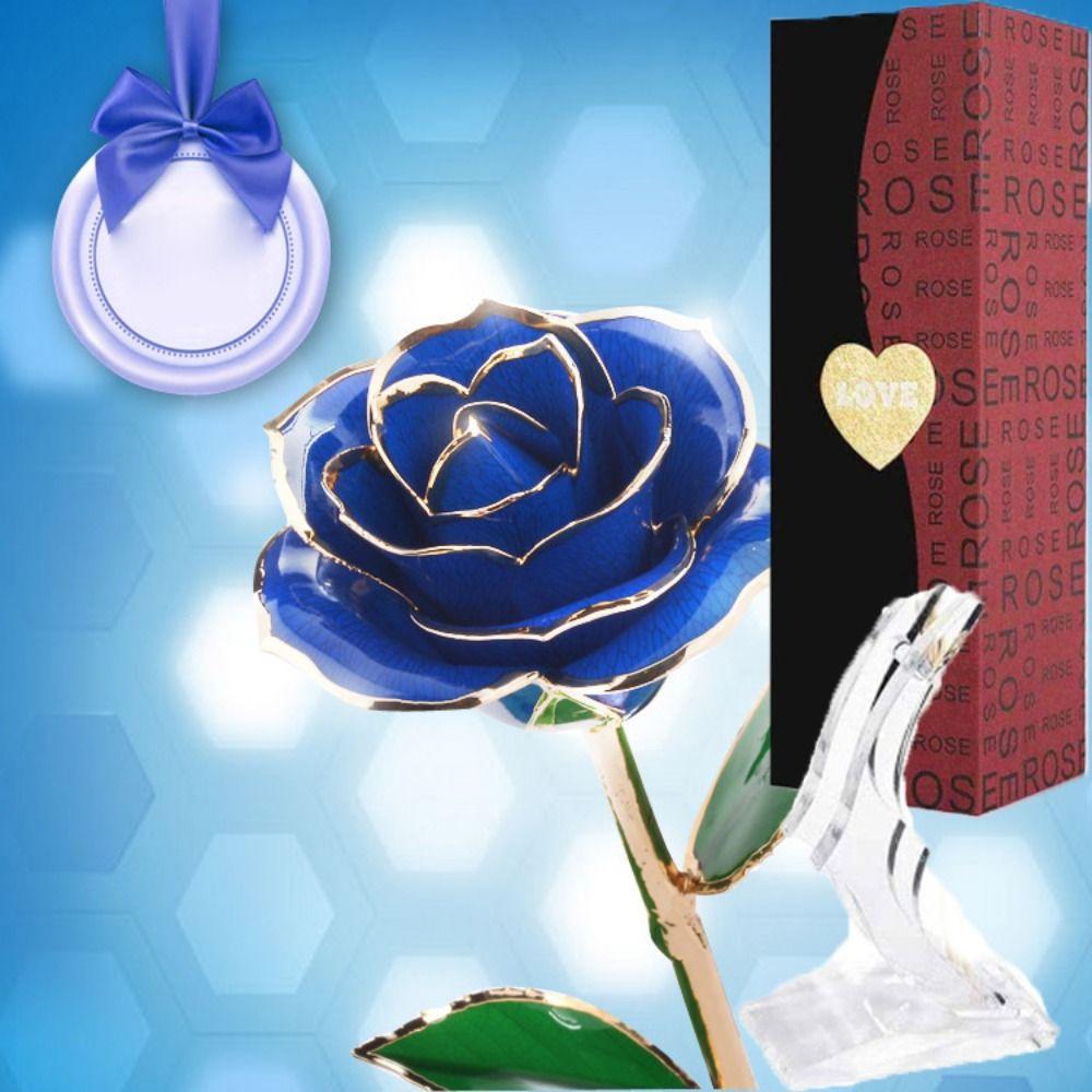 With Bracket Long Stem Gold Foil Trim Rose Flower 24K Gold Plated Rose Flower  Women Men