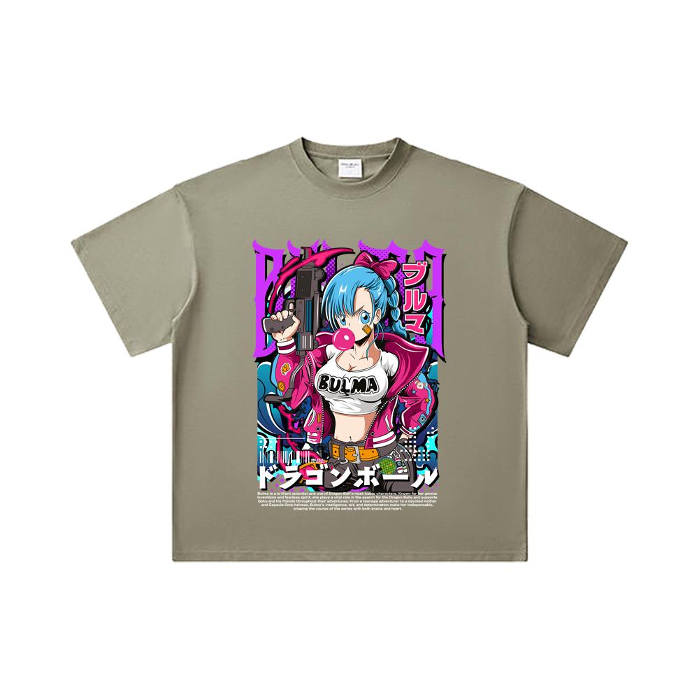 260 GSM Double Yarn 32 Count 100% Cotton Dragon Ball V66 Bulma Print Unisex Heavy Cotton T Shirt