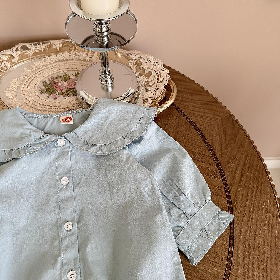 Korean Style Baby Girl Long Sleeve Lace Collar Footed Bodysuit Jumpsuit Romper