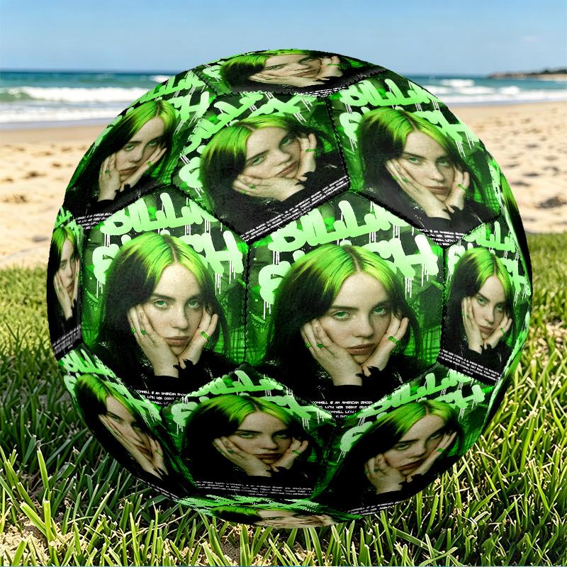 Billie Eilish Print Size 5 Soccer Ball, PU Wear Resistant Football for Match Training and Daily Practice, Birthday Gift for Soccer Fans