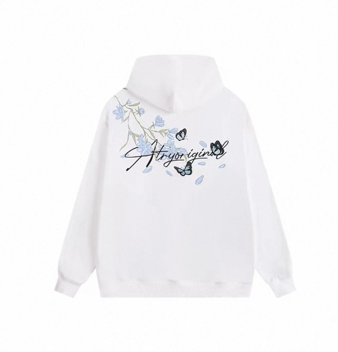 

Men s White Light Luxury Hooded Sweatshirt - Autumn/Winter Style, Velvet Thickened, Loose Streetwear with Embroidery. L