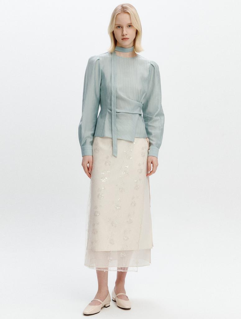 Gray Decision Spangle See-Through Wrap Skirt Beige