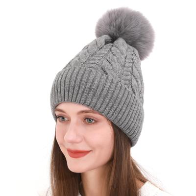 New Autumn and Winter Women's Knitted Hat Warm and Versatile  Cute Fur Ball Plus Velvet Thickened Wool Hat