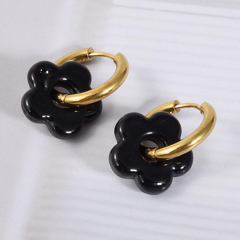 Bunte Blumen Glas Tropfen Anhänger Ohrringe Gold Farbe Kreis Ohrbügel Creolen Edelstahl Ohrringe Modeschmuck für Damen