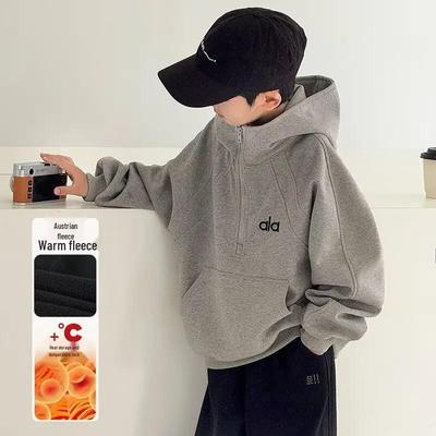 Jungen Samtgefütterter Kapuzenpullover - 2026 Trendiges Winter-Fleece für größere Kinder