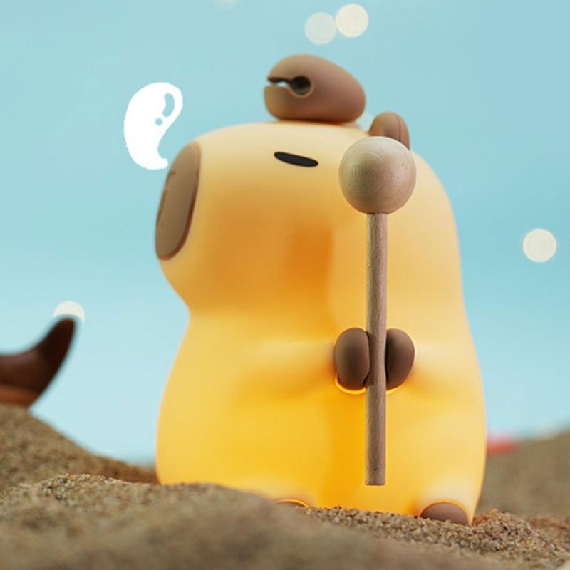 Lovely Capybara Silicone Table Nightlight, Warm Glow, Soft Touching Control USB Charging for Kids Room