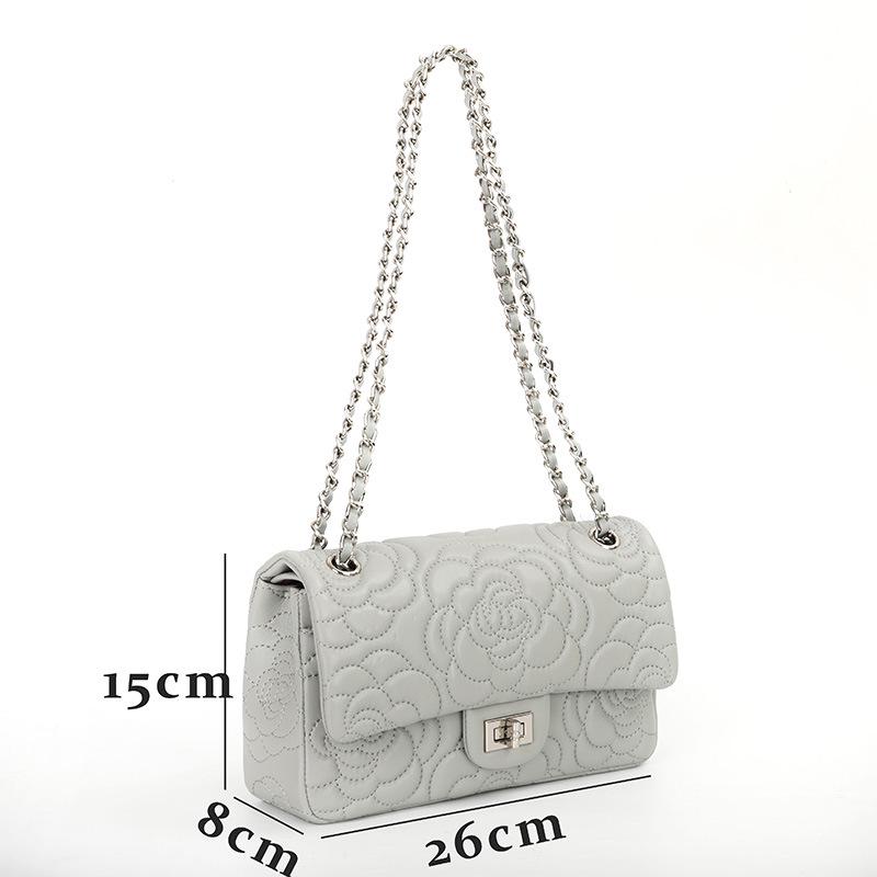 2025 Lambskin Camellia Diamond Quilted Coco Style Women's Crossbody Chain Bag