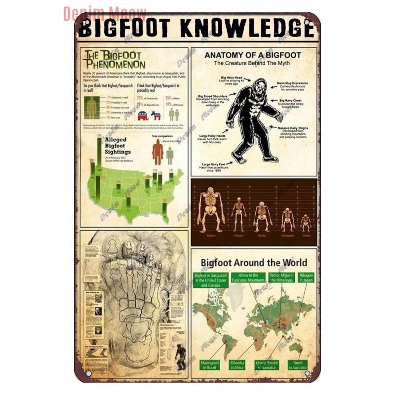 Vintage Bigfoot Crossing Metal Wall Decor, Warning Bigfoot Area, Tin Signs, Retro Decorative Stickers, Home Decor,  WY288