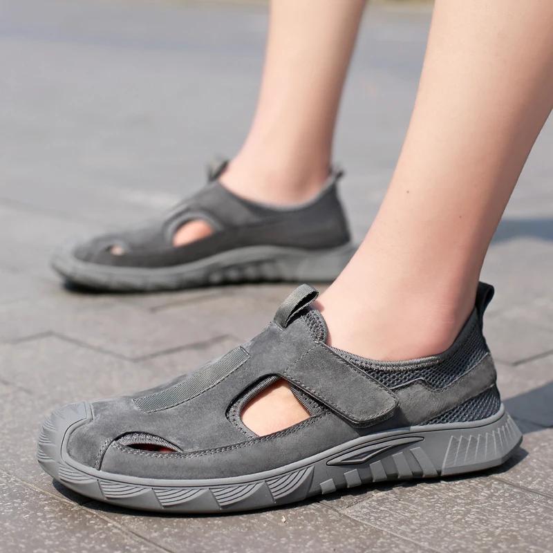 Men's Genuine Leather Shoes Hollow Out Trend Comfortable Men Shoes Outdoor British Fashion Men Sandals Sneakers Driving Shoes