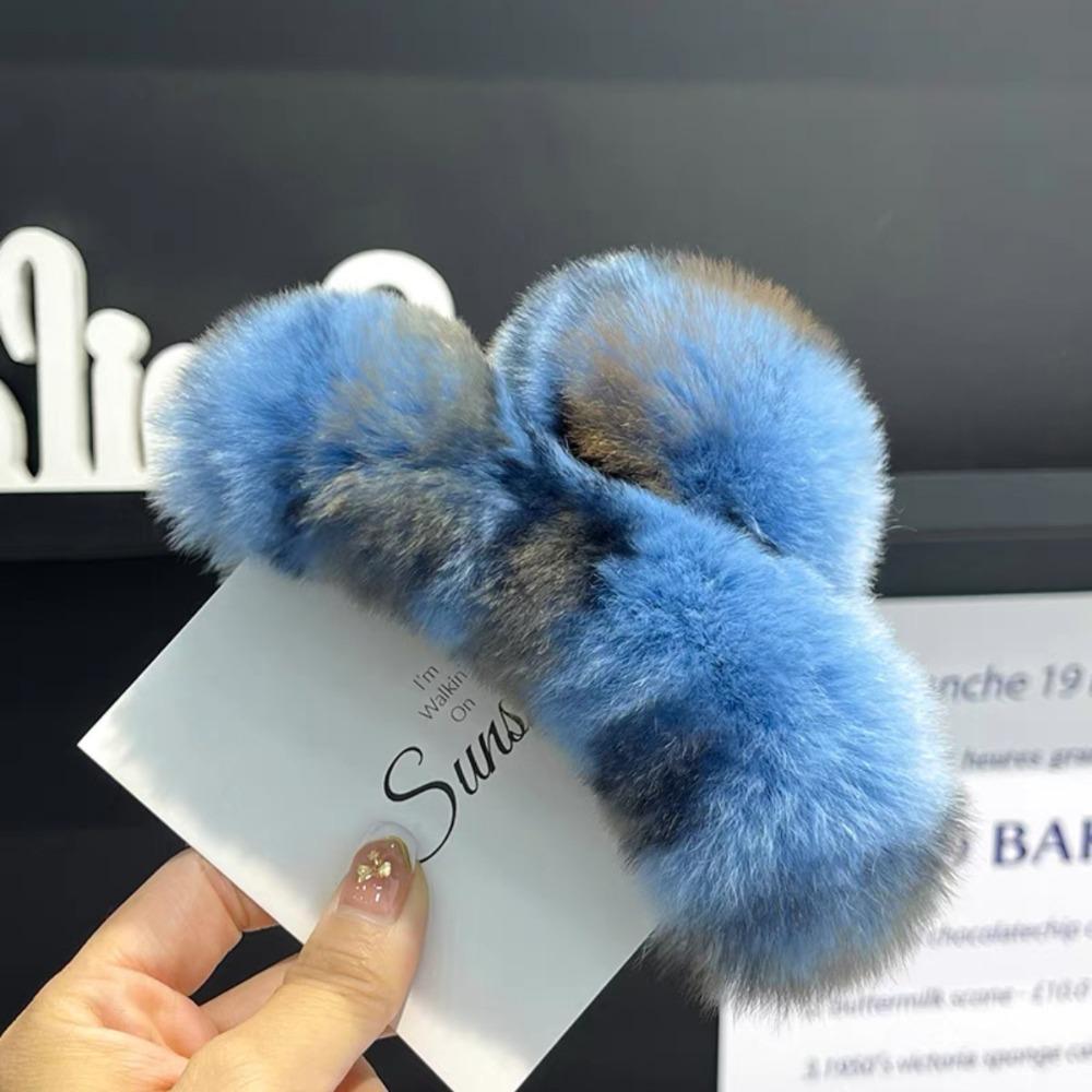 Pure Color Faux Fur Large Hair Clip Leopard Print Winter Hair Accessories Sweet Grasp Clip Girls