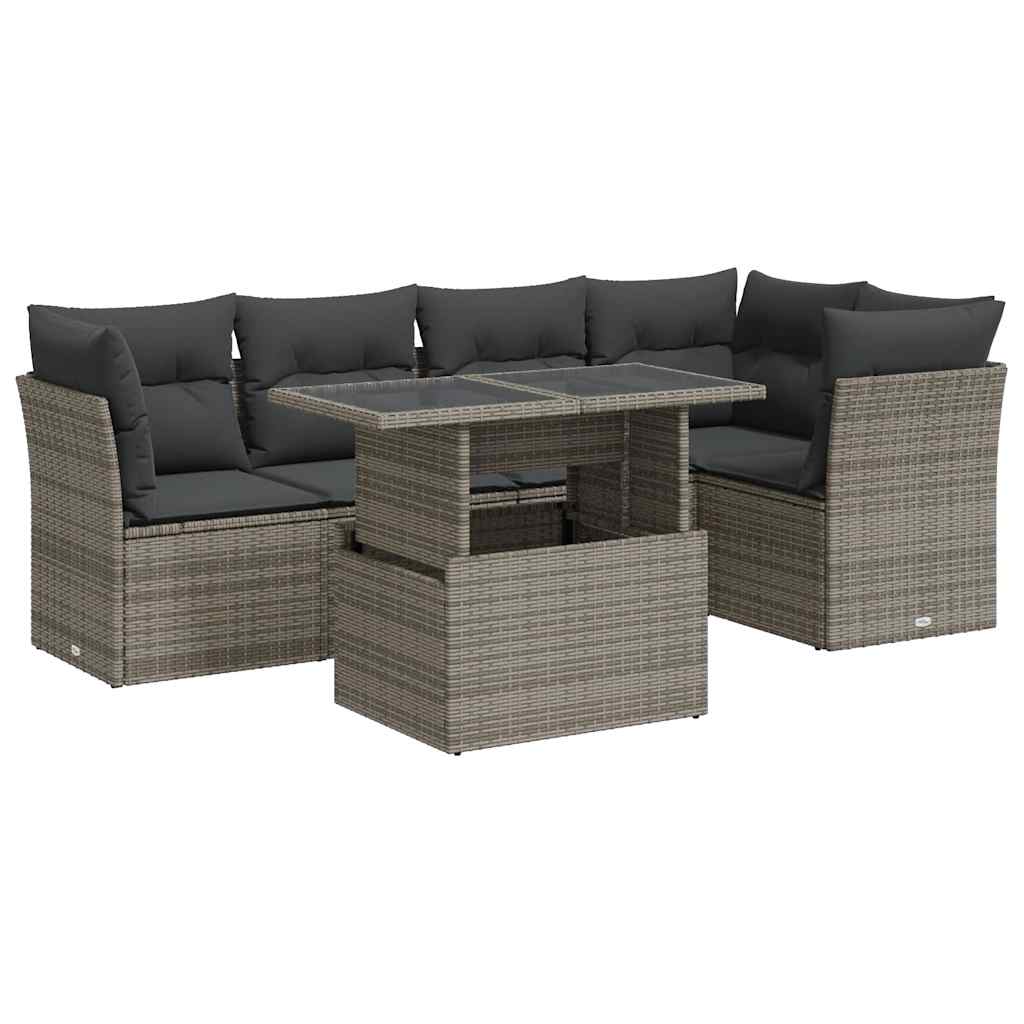 Vidaxl 6-Cz. Garden Furniture Set With Cushions, Grey, Poly Rattan