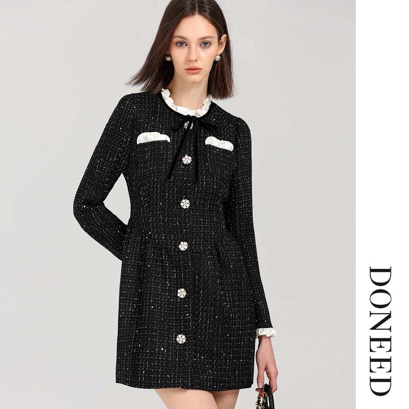DONEED French Chic Tweed A-Line Dress