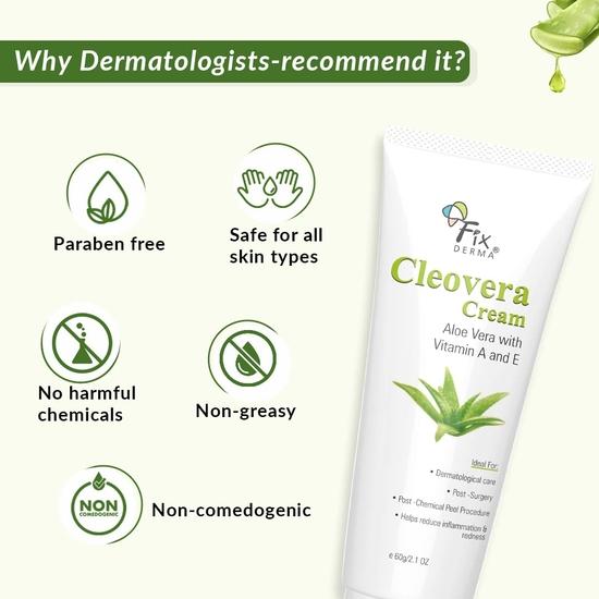 Fixderma Cleovera cream, Skin moisturizer with Aloe vera, reduces inflammation & Post surgery, after shaving & waxing cream, Paraben free- 60gm