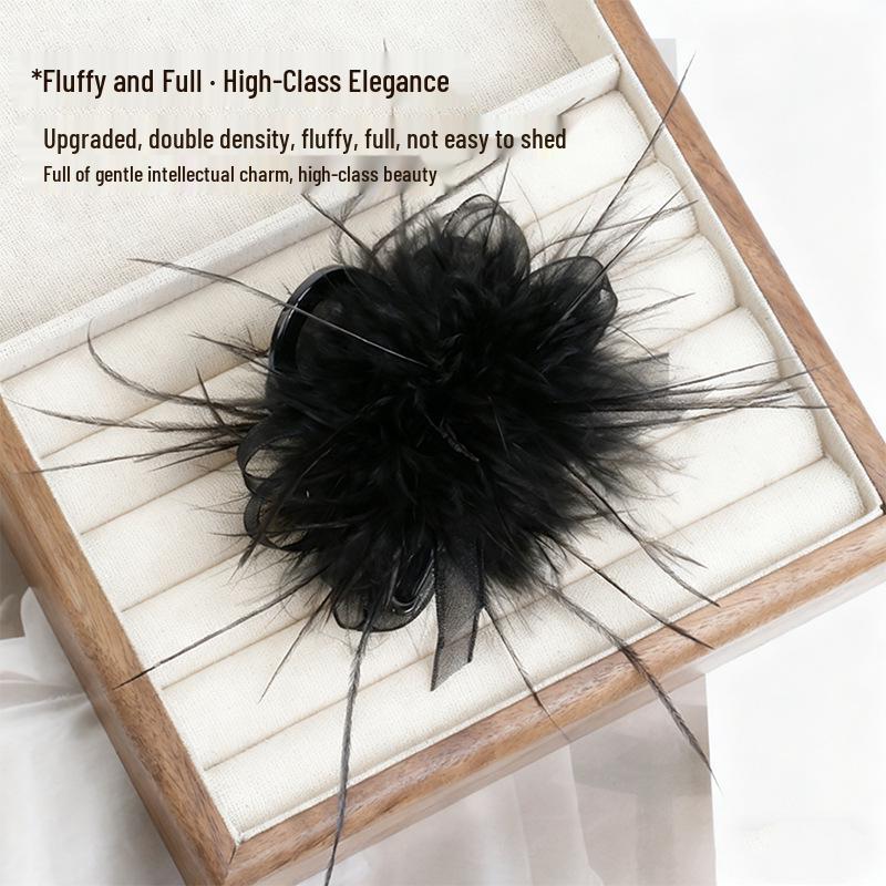 Extra Long Ostrich Feather Claw Clip: Fluffy Bow Hair Accessory