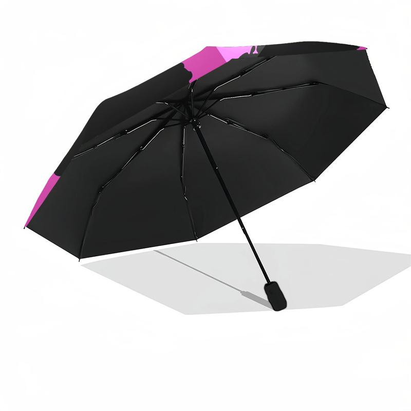 Adorable Afro Puffs with Pink Bow Rain Umbrella: Automatic Opening, Foldable Design, 8-Bone Iron Frame, Outdoor Use, Perfect Gift for Fans a