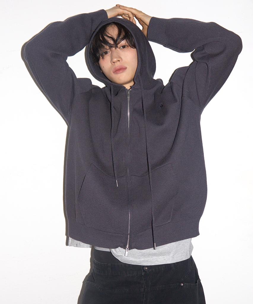Someplace Man Normal Basic Line Oversized Logo Knit Hooded Zip-Up Jacket Jumper_3 Colors