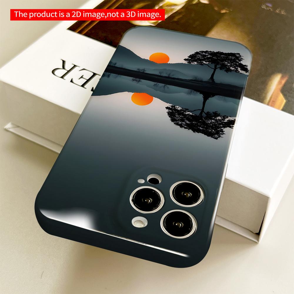 Silhouette Tree Sunset Reflection iPhone Case All Inclusive Film Hard Phone Case, Compatible with iPhone 18 Pro Max 17 16 15 14 13 12 11