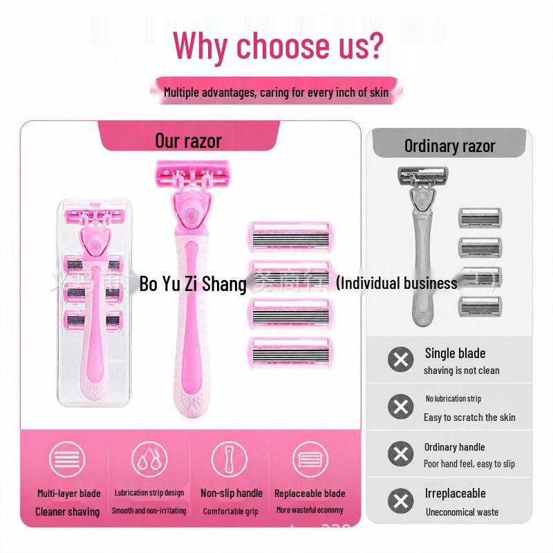 6-Layer Women's Razor: Shaver & Epilator with Stainless Steel Washable Blade Head.
