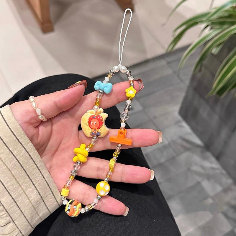 

Cartoon Phone Lanyard Y2K Beaded Phone Chain Wristband For Ccd Camera Phone Pendant Hanging Rope