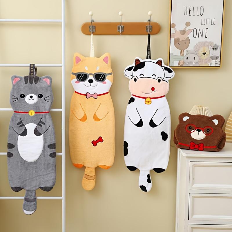 1pc Extra Large Cute Cartoon Hanging Hand Towel Soft Coral Fleece,Thick Absorbent,Decorative Kitchen Bathroom Towel with Fun Animal Designs