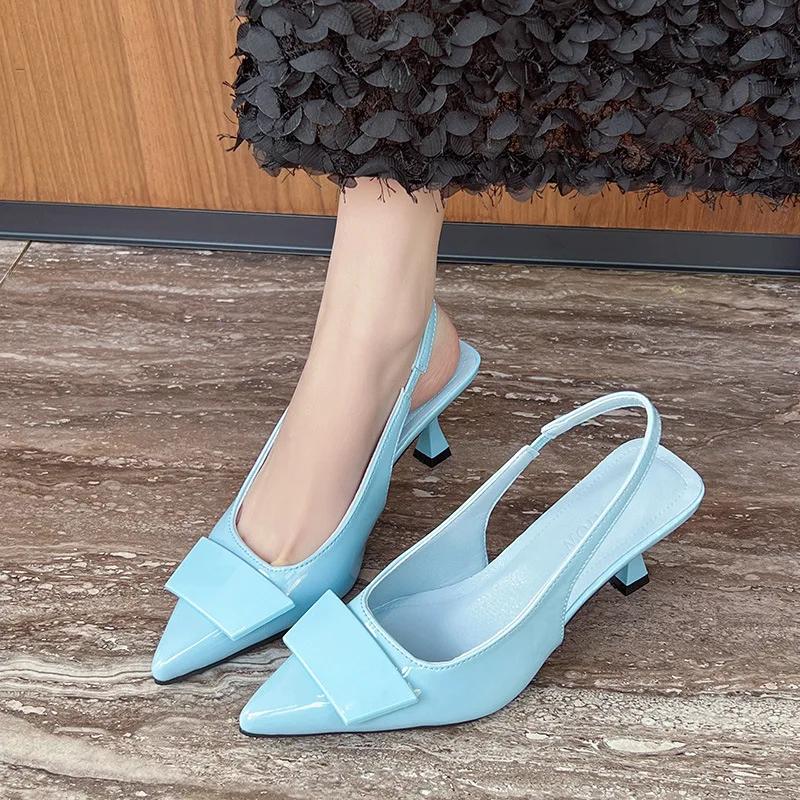 Fashion New Fashion High Heel Sandals Women Lacquer Leather Pointed Fine Heel Headband Buckle Decoration Mixed Strap Women's Shoes