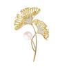 Simple And High-End Exquisite High-End Ginkgo Biloba Brooch Atmospheric Luxury Copper Gold-Plated Yellow And White Zircon Plant Corsage