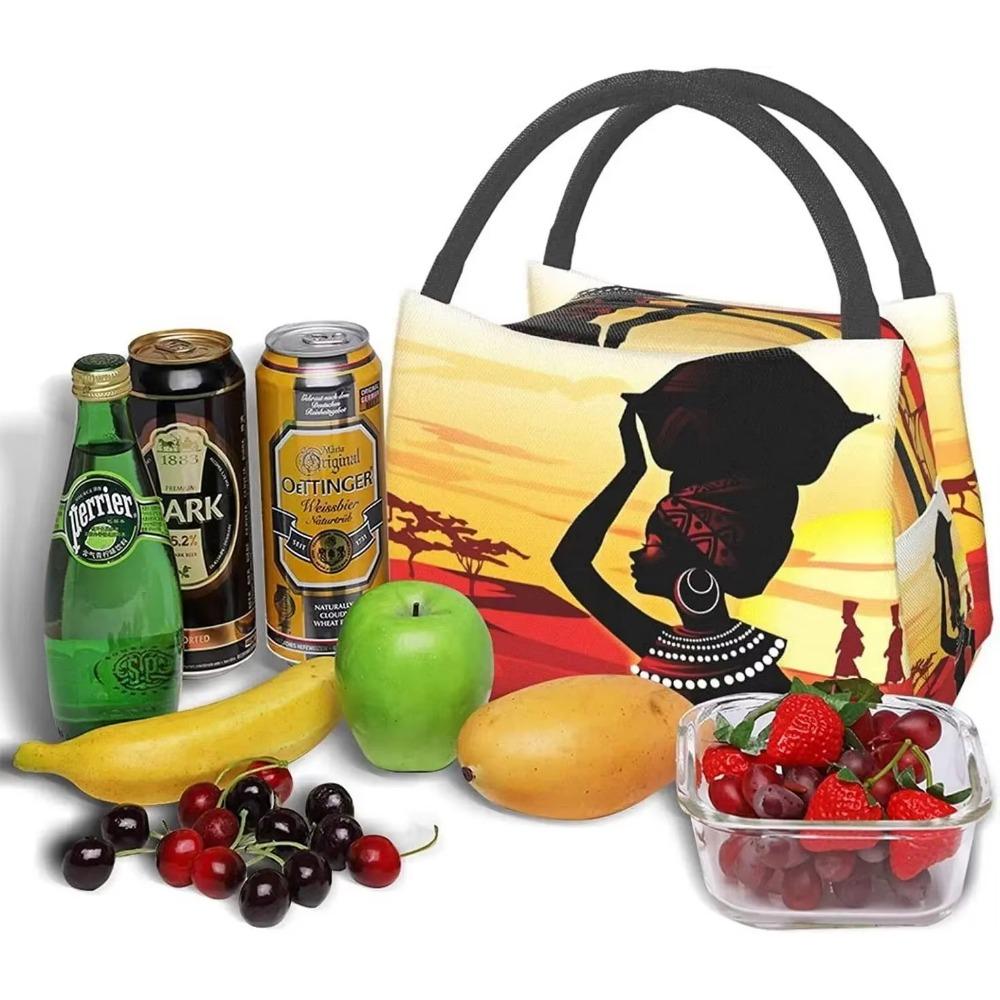 Portable Insulated Lunch Bag African Women Desert Painting Waterproof Tote Bento Bag for Office School Hiking Beach Picnic