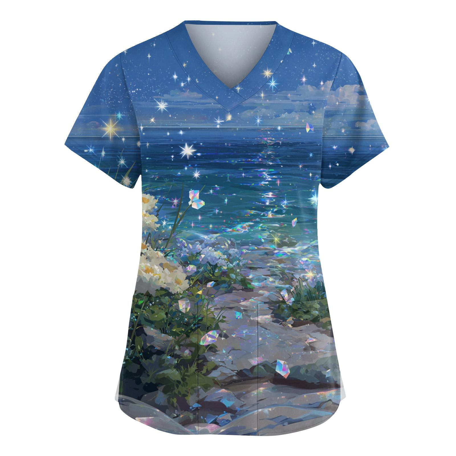 

Женская мода V-образный вырез короткий рукав комбинезон с карманами принт топы одежда L