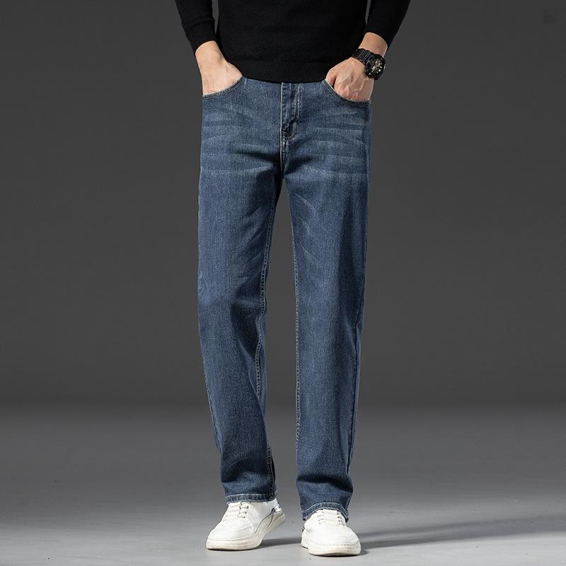 Jeans Men's Autumn And Winter Thick Elastic Casual Trendy Versatile Straight-leg Loose Jeans Men's Straight-leg Pants