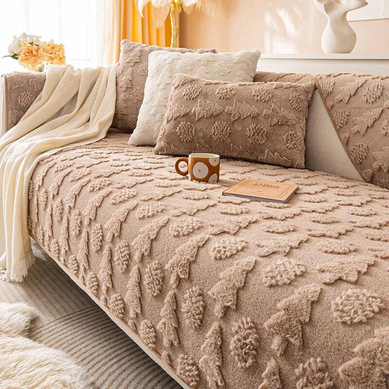 Merry Christmas Soft Faux Fur Warm Sofa Covers Anti-slip Couch Protector Solid Color Sofa Cover Towel Sofa Blanket Pet Kid Mat