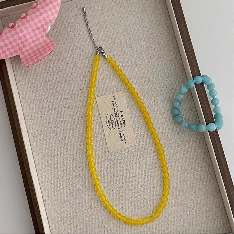 

Средневековое ожерелье из желтых стеклянных бусин, простой придворный стиль, высококлассная цепочка для ключиц, модное и персонализированное нишевое украшение