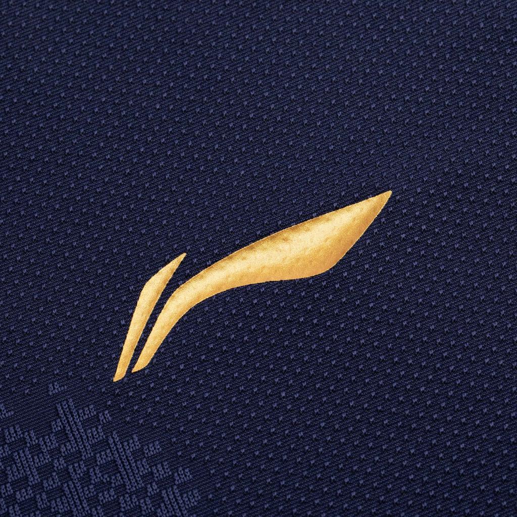 Li-Ning Comfortable Simple Versatile V-Neck Pullover Short Sleeve Badminton Shirt Unisex tops Sailor-Blue AAYV163-4