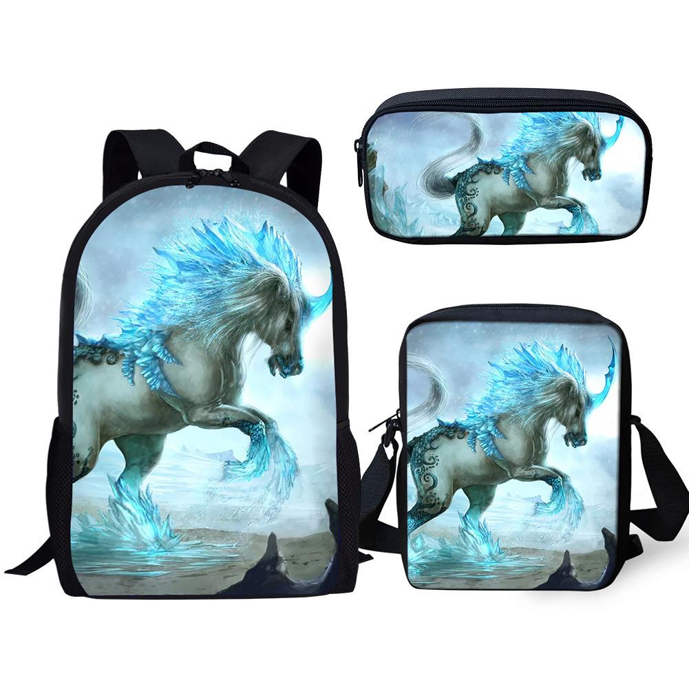 Fashion Novelty Rainbow Unicorn 3D Print 3pcs/Set pupil School Bags Laptop Daypack Backpack Inclined shoulder bag Pencil Case