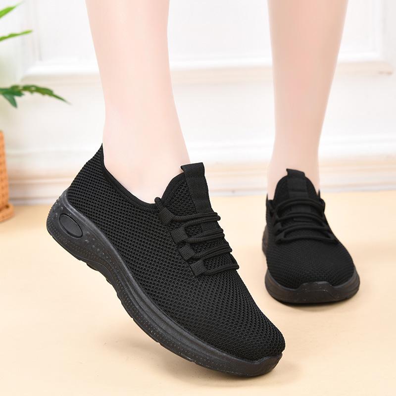 Damen Rutschfeste Weiche Sohle Netzschuhe, Atmungsaktiv Frühling/Herbst Schwarze Arbeitsschuhe