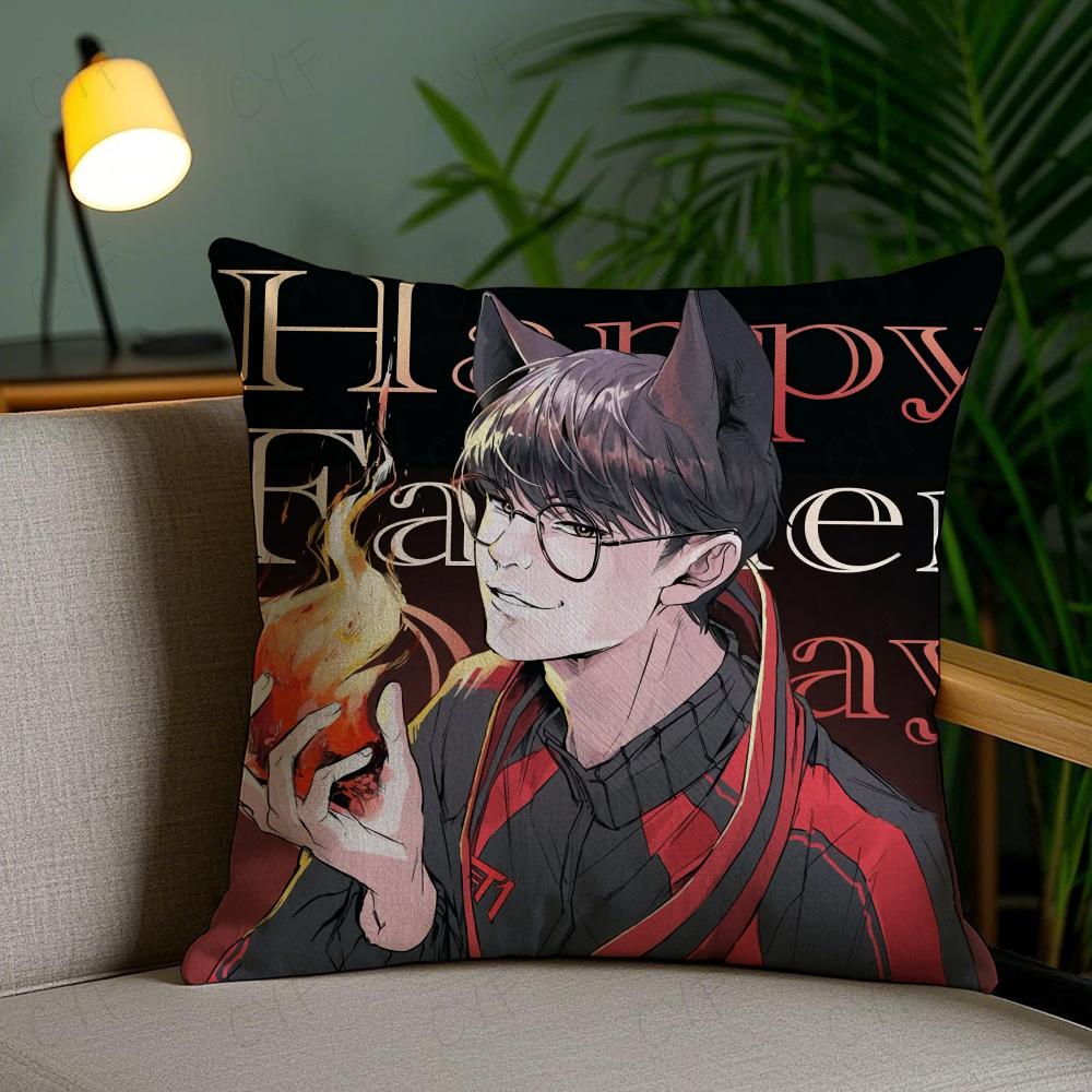 F-Faker Lols Skt T1 Five Champion Pillow Case Anti-Dustmite Pillowcase Invisible Zipper Silky Short Plush Sofa Cushion Cove