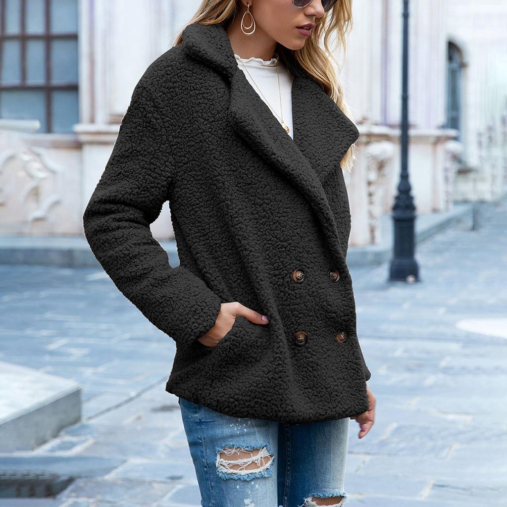Dámský módní a pohodlný běžný kabát s tlustým límcem, plyšový teplý kabát