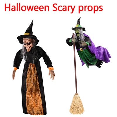 Halloween Hängende animierte sprechende Hexe mit leuchtenden roten Augen, sprachgesteuert, Spukhaus-Requisite, Geisterhaus-Horror-Dekoration