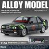 1/24 Scale BMW M3 E30 1988 Mpower Floral Version Alloy Diecast Painting Car Model Sound Light Private Collectibles Decorative Gifts