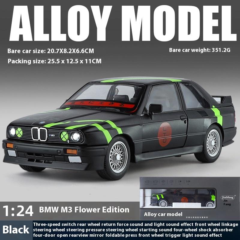 1/24 Scale BMW M3 E30 1988 Mpower Floral Version Alloy Diecast Painting Car Model Sound Light Private Collectibles Decorative Gifts
