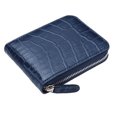 Fabriek Zenzakura Dames Krokodillenprint Doosvormige Portemonnee, Compact, Echt Leer, Marineblauw