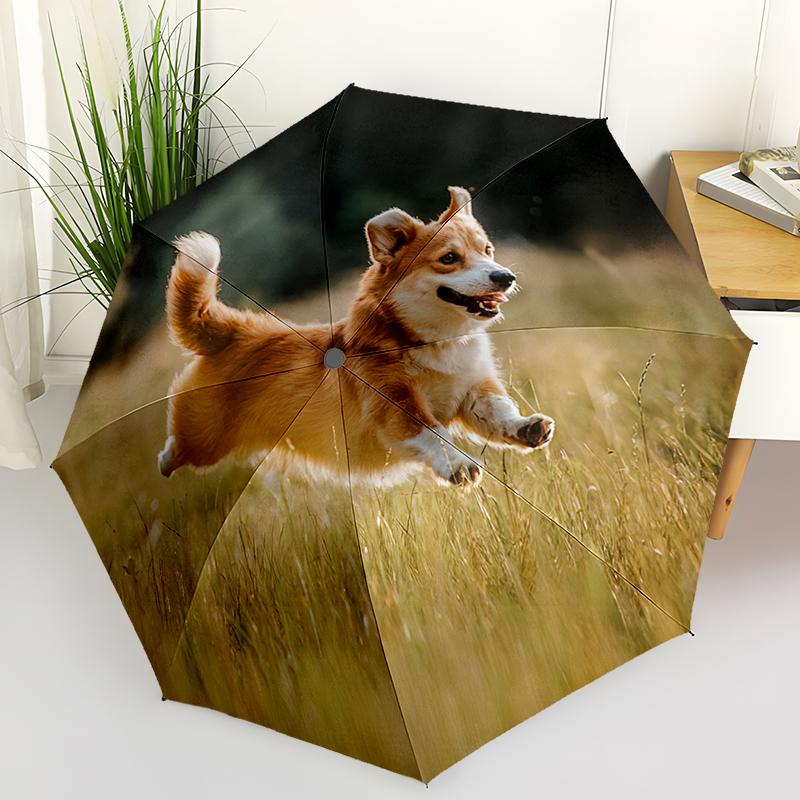 

1pc Cute dog pattern Umbrella Portable Folding Umbrella Iron Frame Hole Bone Structure Outdoor Home Umbrella