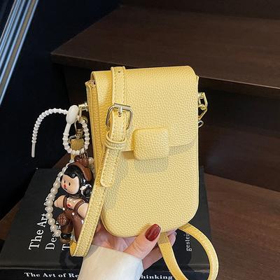Spring and Summer Dopamine Sweet Simple Wind Mobile Phone Bag Women's Casual Versatile Commuter Advanced Sense Lychee Pattern Messenger Bag