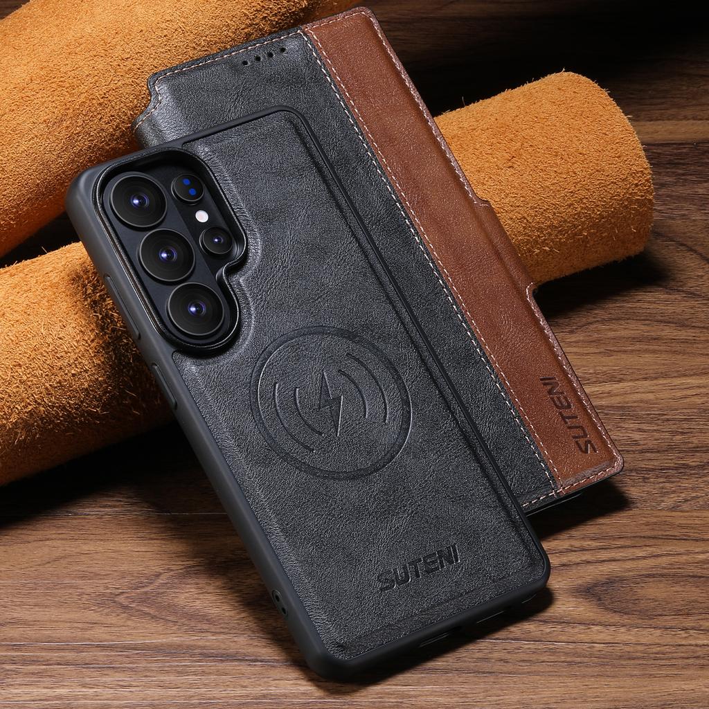 Kunstleder kabellose Ladekarte Halter Ständer Geldbörse Magnetische Klapphülle Handyhülle für Samsung Galaxy S26 Ultra S25 S24 S23