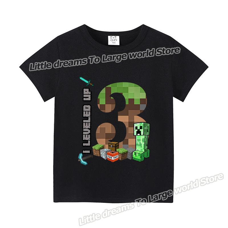 Miner Crafting Birthday Number T-shirt Party Supplies Gift Cartoon Children Clothes Boy Tops Tshirt Summer Short Sleeve T-shirts