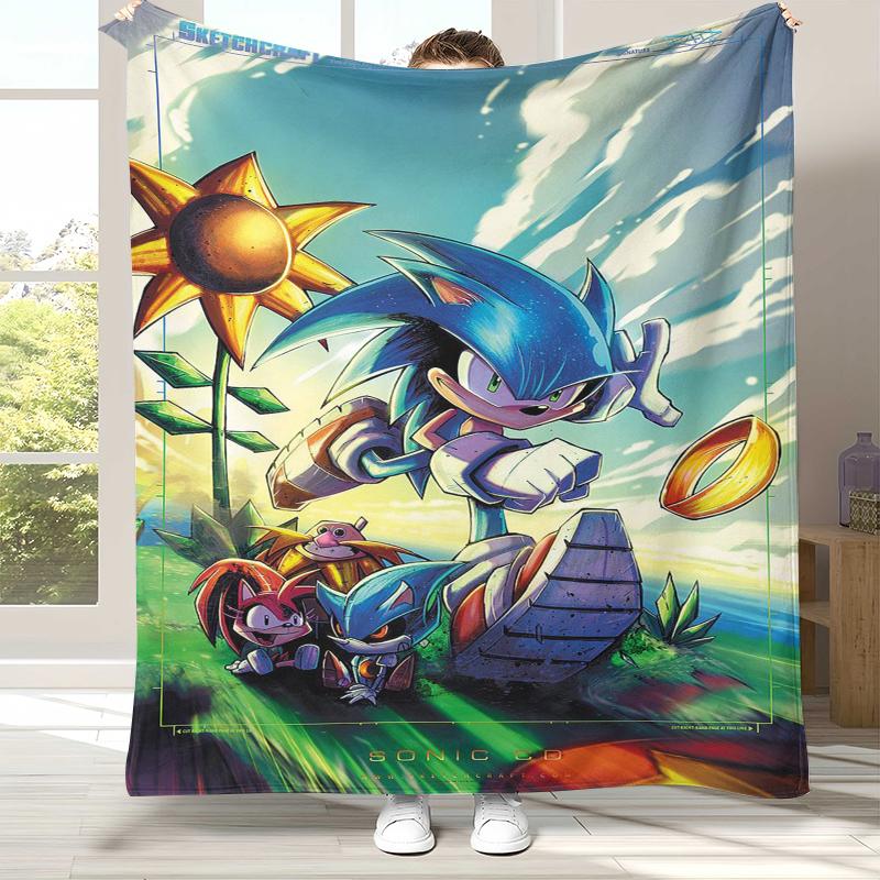 Retro S-Sonic Cartoon Game Flannel Blanket,Ultra Soft Warm Plush Throw for Home Bedroom Bed Sofa Cover Camping Picnic gift